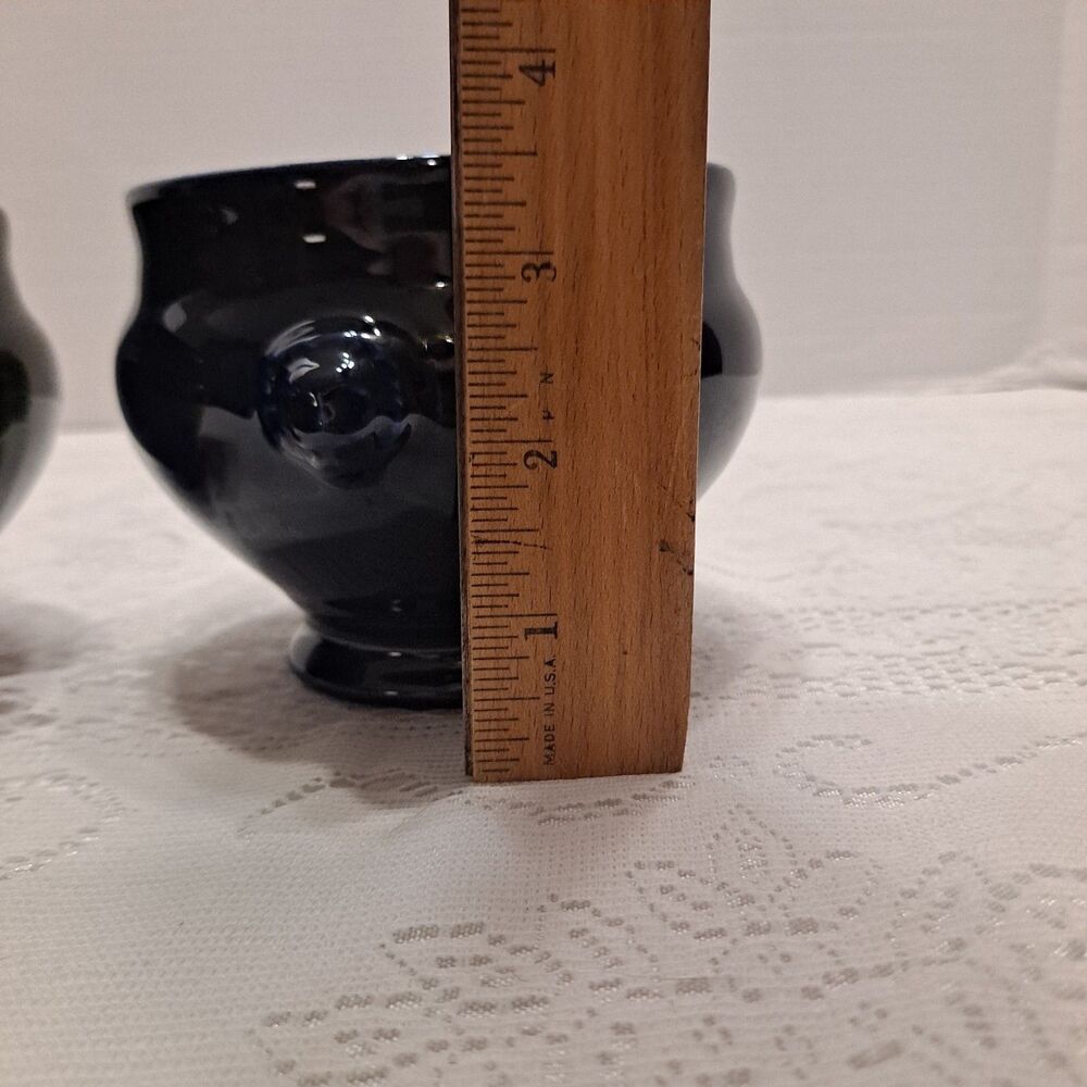 EMILE HENRY Footed Lion Head French Soup Bowl 6600 Cobalt Blue 4"x3.5" Set Of 2 - Picture 7 of 9